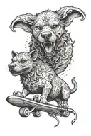 Cerberus on a skateboard tattoo design idea