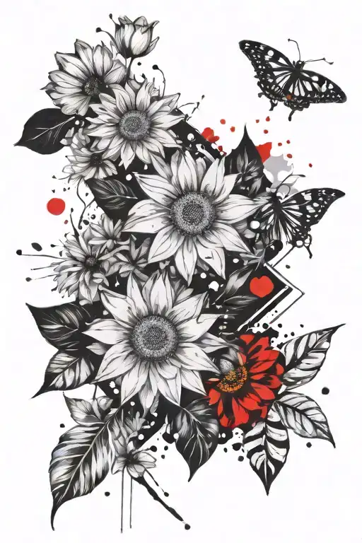diamond and daisy flowers tattoo design idea