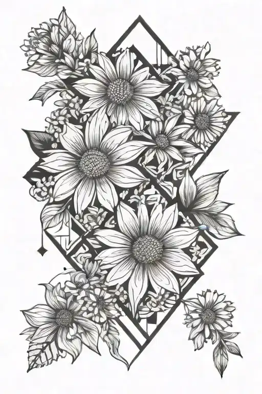 diamond and daisy flowers tattoo design idea
