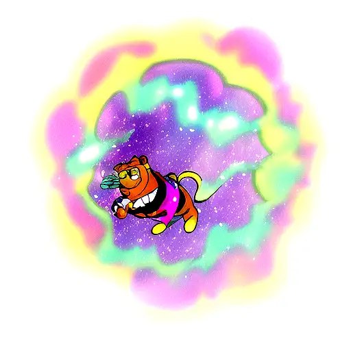 garfield as a cyborg coming out of a portal with purple galaxies around him tattoo design idea