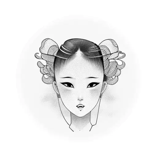 japan, girl, head, Japanese fan tattoo design idea