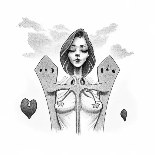 A lonely woman in a cemetery, lying on her husband's grave tattoo design idea