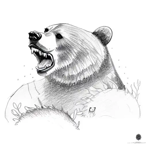 Attacking bear protecting its cubs in the forest, at night in the trees tattoo design idea