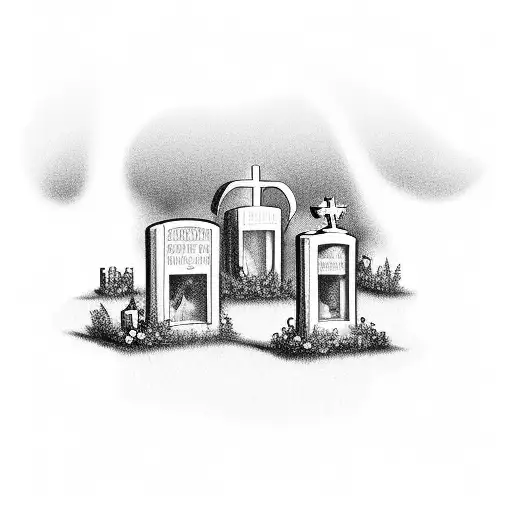 A lonely woman in a cemetery, lying on her husband's grave tattoo design idea