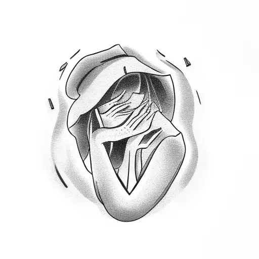A lonely woman in a cemetery, lying on her husband's grave tattoo design idea