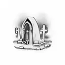 A lonely woman in a cemetery, lying on her husband's grave tattoo design idea