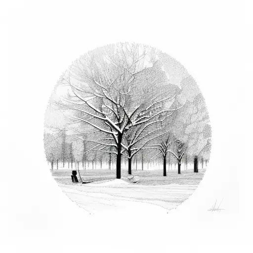 A lawyer's gavel surrounded by winter trees tattoo design idea