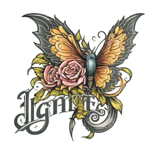 The word ignite, with a zinia   tattoo design idea