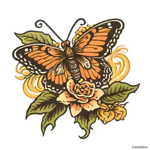 The word ignite with a zinia and butterfly  tattoo design idea