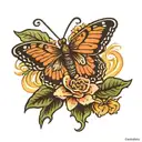 The word ignite with a zinia and butterfly  tattoo design idea