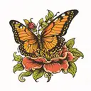 The word ignite with a zinia and butterfly  tattoo design idea