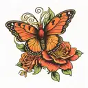 The word ignite with a zinia and butterfly  tattoo design idea