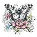 The word ignite with a zinia and butterfly emerging tattoo design idea