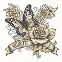 The word ignite with a zinia and butterfly emerging tattoo design idea