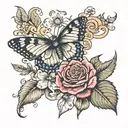 The word ignite with a zinia and butterfly emerging tattoo design idea