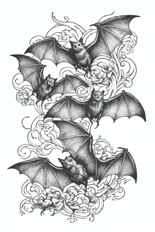 bats flying tattoo design idea