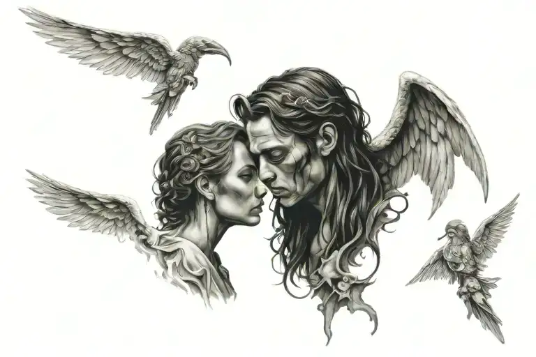 deamon and angel whispering  tattoo design idea