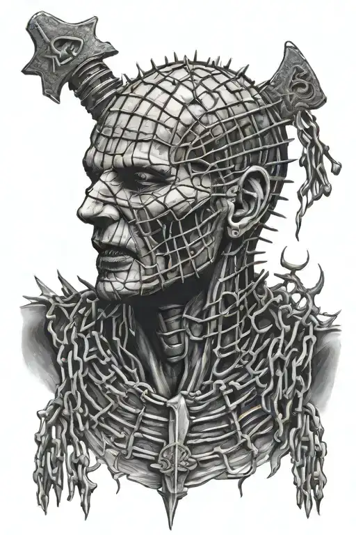 hellraiser pinhead screaming chains breaking and bursting tattoo design idea