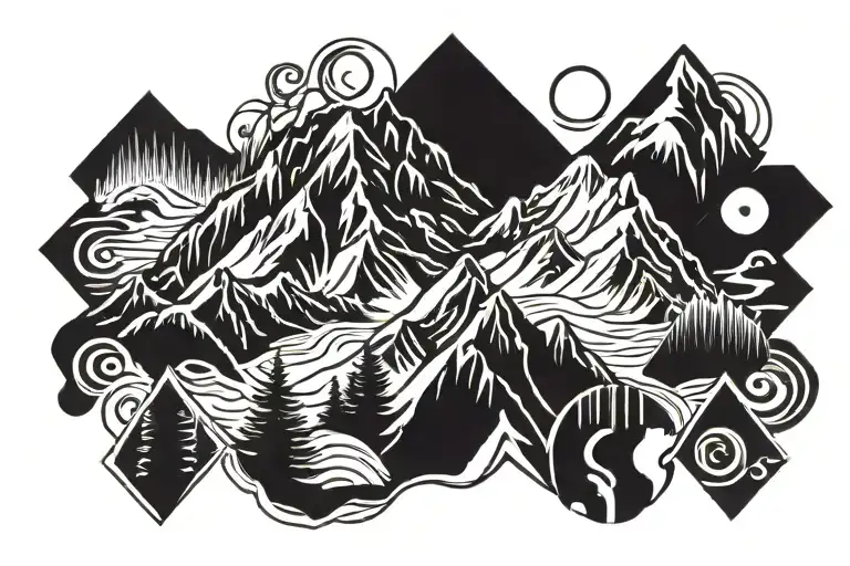 3 mountain peak tattoo design idea