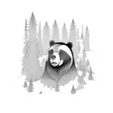 A bear emerging from a dense forest of pine trees tattoo design idea