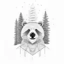 A bear emerging from a dense forest of pine trees tattoo design idea