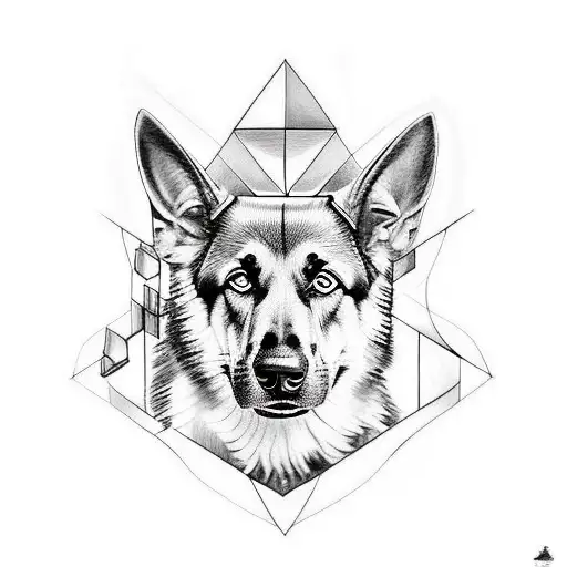 German shepherd attacking and half of it being geometric  tattoo design idea