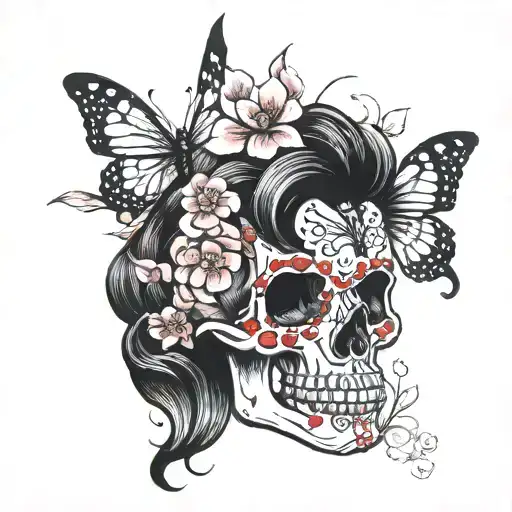 butterfly skull, betty boop, cherry blossom tattoo design idea