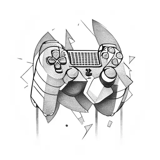 An anime character holding an Playstation controller with a dark humor twist tattoo design idea