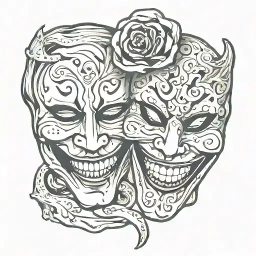 smile now cry later mask tattoo design idea