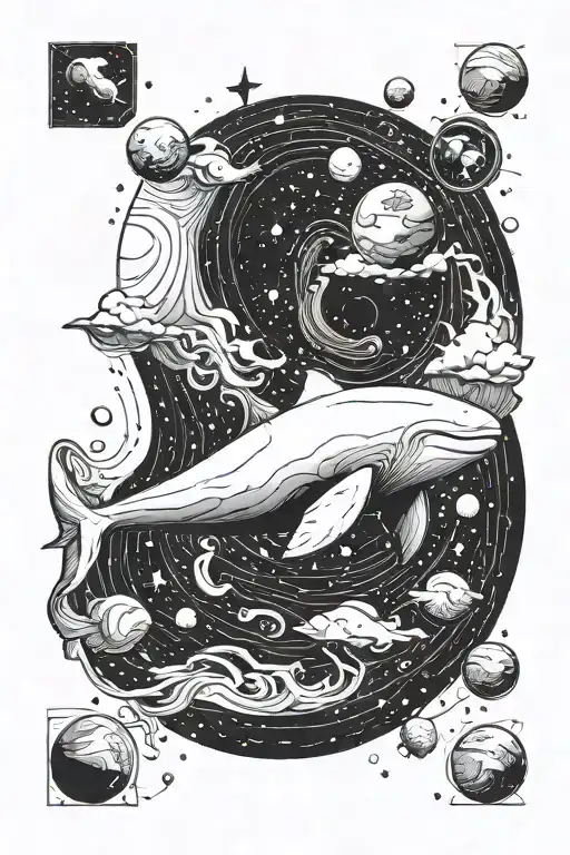 A majestic beluga swimming in the vastness of space tattoo design idea