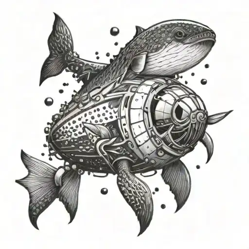 A blend of aerospace engineering and deep sea diving in a mysterious underwater world tattoo design idea
