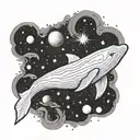 A majestic beluga swimming in the vastness of space tattoo design idea