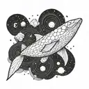 A majestic beluga swimming in the vastness of space tattoo design idea