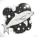 A majestic beluga swimming in the vastness of space tattoo design idea