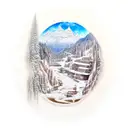  tattoo design is a 3D representation of a breathtaking scene in Pulga, Himachal Pradesh. It features a gorgeous mountai tattoo design idea