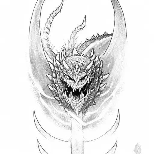 nordic sleeve with fatalis from monster hunter and nordic runes tattoo design idea