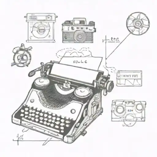 old typewriter, old camera, map vintage nostalgic tattoo tattoo design idea