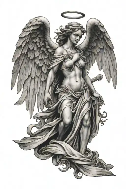 guarding angel looking to birthday date tattoo 30.03.2024 tattoo design idea