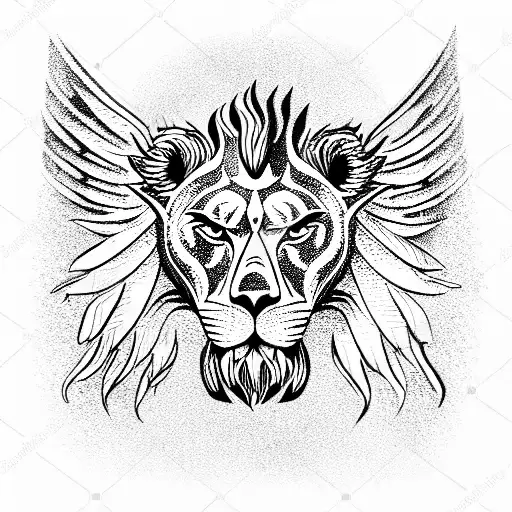 lion with dragons head and wings  tattoo design idea