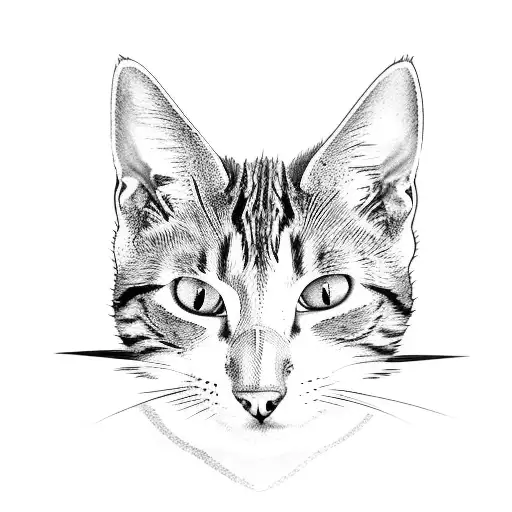 A dotwork tattoo of a cat's face merged with a car engine, representing the client's love for both tattoo design idea