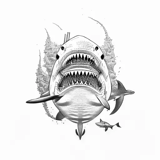 shark diving tattoo design idea