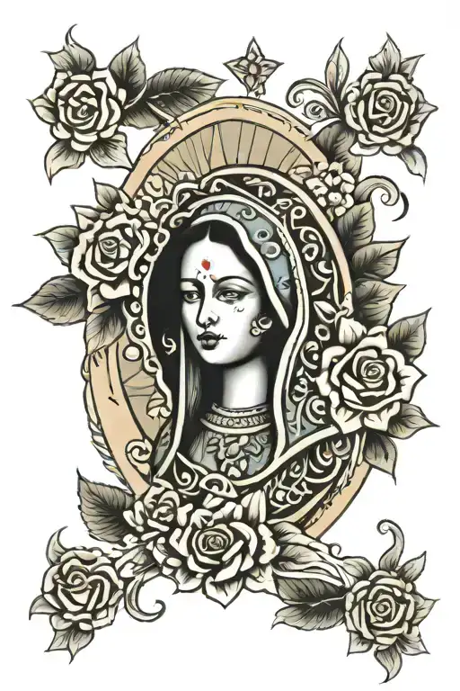 virgin of guadalupe and Mexican heritage symbols tattoo design idea