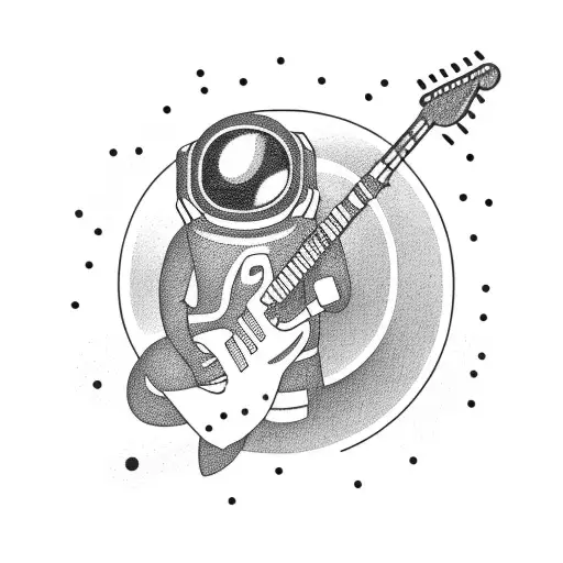 An astronaut playing an electric guitar in outer space tattoo design idea