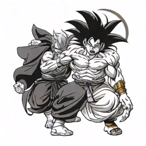 Goku and majin boo fight scene tattoo design idea