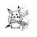 A Pikachu wielding an AK-47 in a blackwork style tattoo design idea