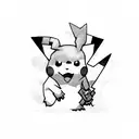 A Pikachu wielding an AK-47 in a blackwork style tattoo design idea