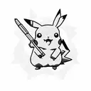 A Pikachu wielding an AK-47 in a blackwork style tattoo design idea