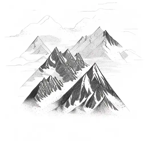 mountain range with climbers on it, as a sleeve tattoo design idea