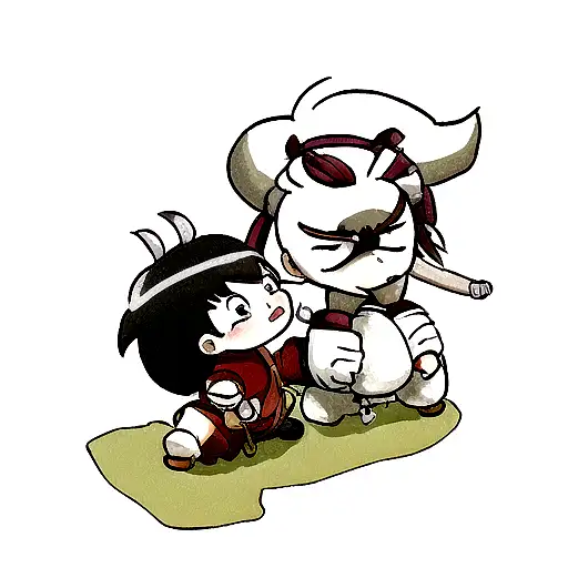 Momo and appa from avatar the last airbender fighting with samurai customs tattoo design idea