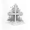 3 crosses with tree tattoo design idea